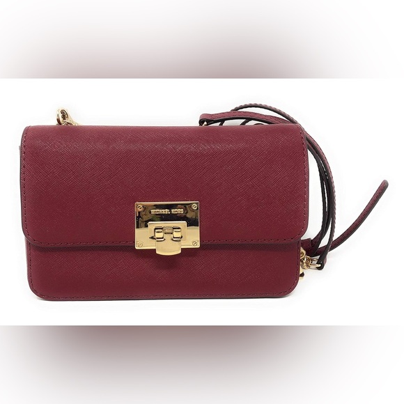 Michael Kors Tina Leather Clutch Crossbody Mulberry Red - Picture 1 of 4